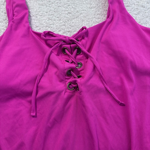 Plus Size 3X Rue21 Hot Pink One Piece Swimsuit with Lace-Up Detail - Picture 2 of 6